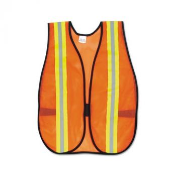 Orange Safety Vest, 2" Reflective Strips, Polyester, Side Straps, One Size