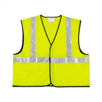 Class 2 Safety Vest, Fluorescent Lime w/Silver Stripe, Polyester, Large