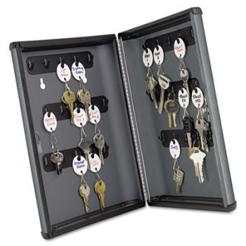 Security Key Cabinets, 30-Key, Steel, Charcoal Gray, 8 1/2 x 2 3/8 x 11 5/8