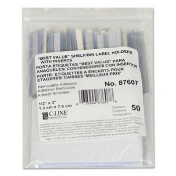 Self-Adhesive Label Holders, Top Load, 1/2 x 3, Clear, 50/Pack