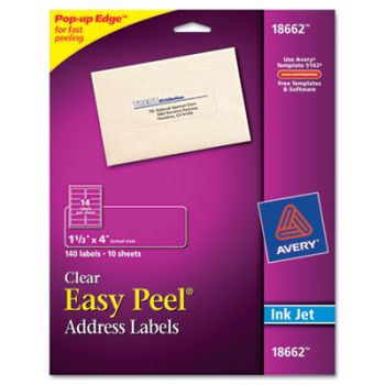 Clear Easy Peel Mailing Labels, Inkjet, 1 1/3 x 4, 140/Pack