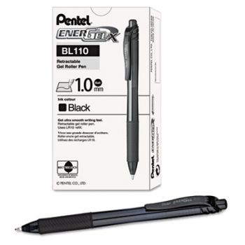 EnerGel-X Retractable Roller Gel Pen, 1mm, Transparent Black Barrel, Black Ink