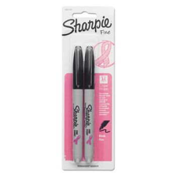Pink Ribbon Fine Tip Permanent Marker, Black, 2/Pack