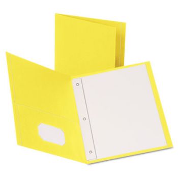 Twin-Pocket Folders with 3 Fasteners, Letter, 1/2" Capacity, Yellow, 25/Box