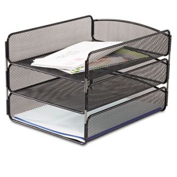 Desk Tray, Three Tiers, Steel Mesh, Letter, Black