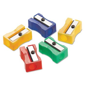 One-Hole Manual Pencil Sharpeners, Red/Blue/Green/Yellow, 4w x 2d x 1h, 24/Pack