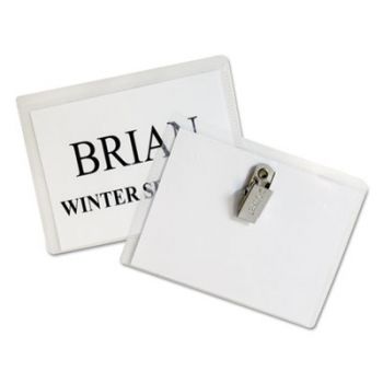 Name Badge Kits, Top Load, 4 x 3, White, 50/Box