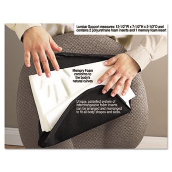 Deluxe Lumbar Support Cushion w/Memory Foam, 12 1/2w x 2 1/2d x 7 1/2h, Black