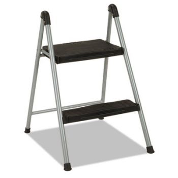 Folding Step Stool, 2-Step, 200lb, 16 9/10" Working Height, Platinum/Black