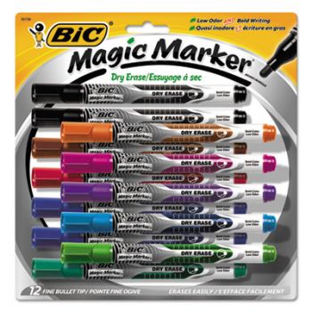 Low Odor & Bold Writing Pen Style Dry Erase Marker, Bullet Tip, Assorted, 12/PK