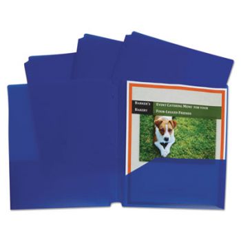 Two-Pocket Heavyweight Poly Portfolio Folder w/3-Hole Punch, Letter, Blue, 25/BX