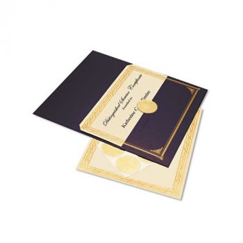 Ivory/Gold Foil Embossed Award Cert. Kit, Blue Metallic Cover, 8-1/2 x 11, 6/KIt