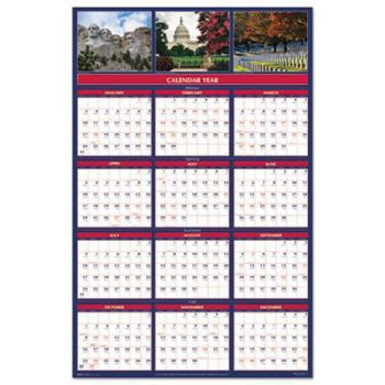 US Monuments Reversible/Erasable Yearly Wall Calendar, 24 x 37, 2021