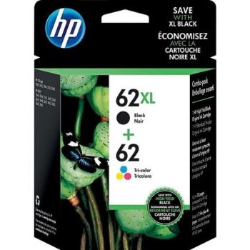 HP 62XL/62 Black High Yield, Tri-Color Ink Cartridges, Standard Yield, 2/Pack