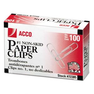 Nonskid Economy Paper Clips, Steel Wire, No. 1, Silver, 100/Box, 10 Boxes/Pack