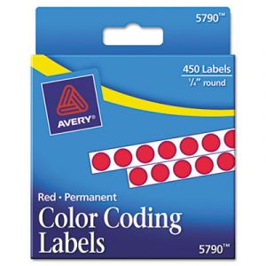 Permanent Self-Adhesive Round Color-Coding Labels, 1/4" dia, Red, 450/Pack