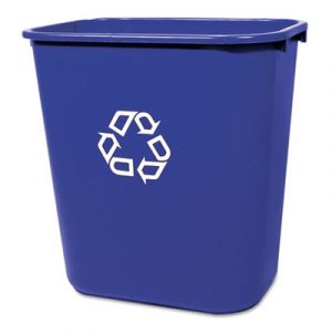 Medium Deskside Recycling Container, Rectangular, Plastic, 28.125qt, Blue