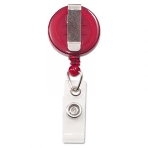 Translucent Retractable ID Card Reel, 34" Extension, Red, 12/Pack