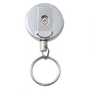 Heavy-Duty Retractable ID Card Reel, 18" Extension, Black/Chrome, 6/Pack