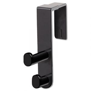 Plastic Coat Hook, 2-Hook, 1 3/4 x 6 1/2 x 7 3/4, Black