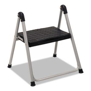 Folding Step Stool, 1-Step, 200lb, 9 9/10" Working Height, Platinum/Black