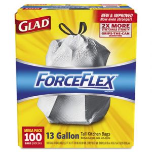 ForceFlex Tall Kitchen Drawstring Bags, 13 gal, .90mil, 24x25 1/8 White 100/Bx