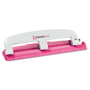 12-Sheet Capacity ProPunch Pink Ribbon Compact 3-Hole Punch, Rubber Base, Pink
