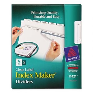 Print & Apply Clear Label Dividers w/White Tabs, Copiers, 5-Tab, Letter, 5 Sets