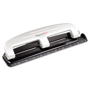 12-Sheet Capacity ProPunch Compact Three-Hole Punch, Rubber Base, Black/Gray