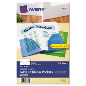 Small Binder Pockets, Fold-Out, 5 1/2 x 9 1/4, Assorted, 3/Pack