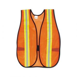 Orange Safety Vest, 2" Reflective Strips, Polyester, Side Straps, One Size
