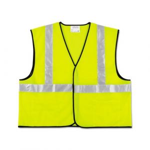 Class 2 Safety Vest, Fluorescent Lime w/Silver Stripe, Polyester, Large