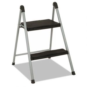 Folding Step Stool, 2-Step, 200lb, 16 9/10" Working Height, Platinum/Black